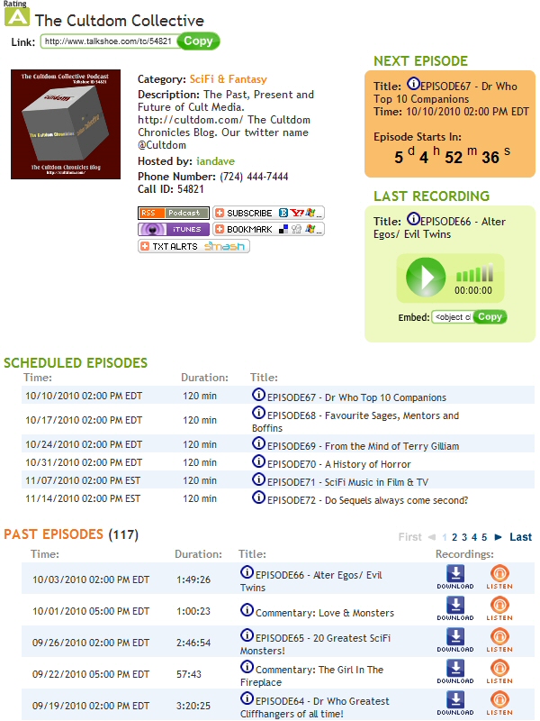 Cultdom Podcasts for October 2010 onwards